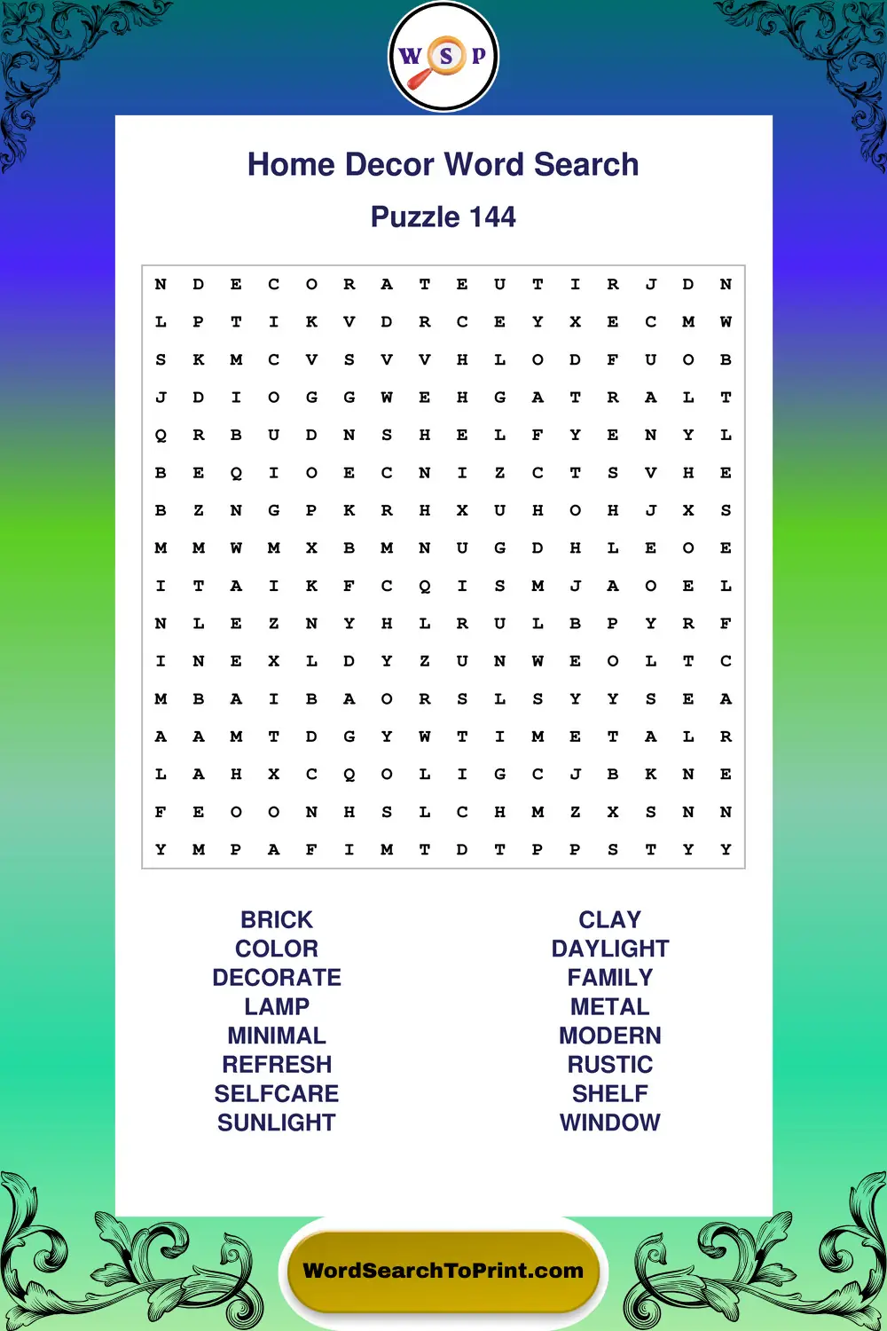Home Decor Word Search Puzzle 144