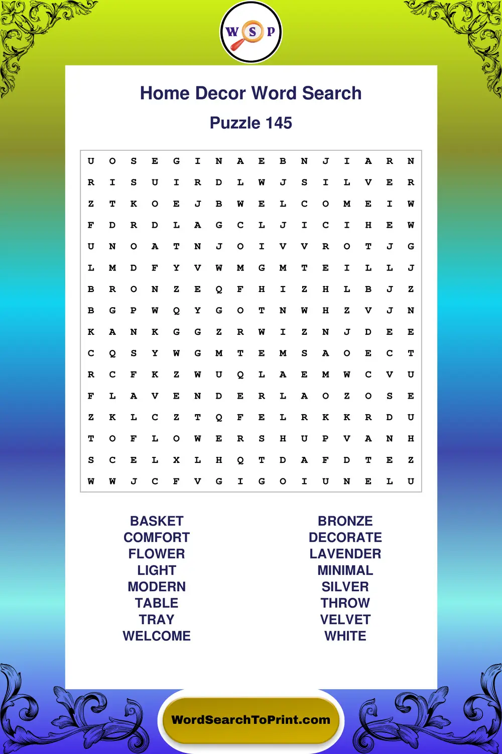 Home Decor Word Search Puzzle 145