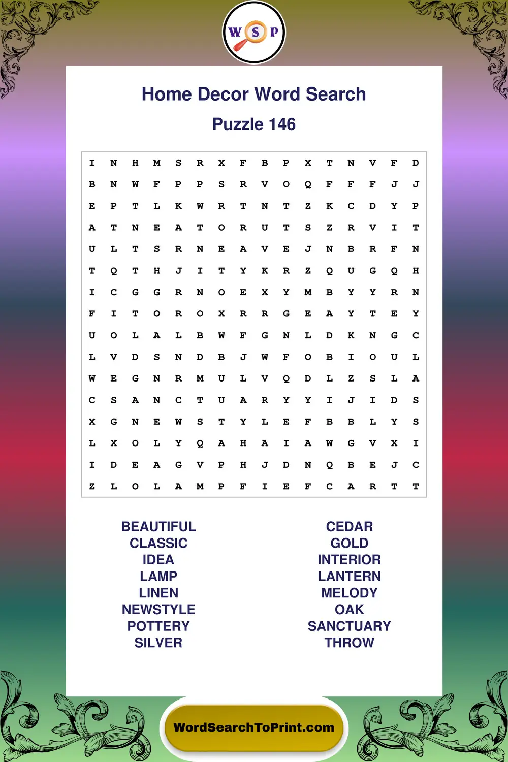 Home Decor Word Search Puzzle 146