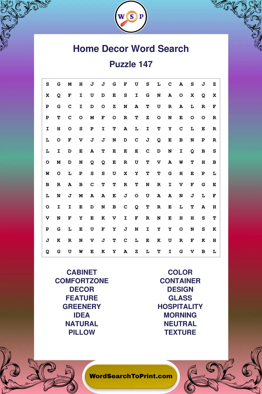 Home Decor Word Search Puzzle 147