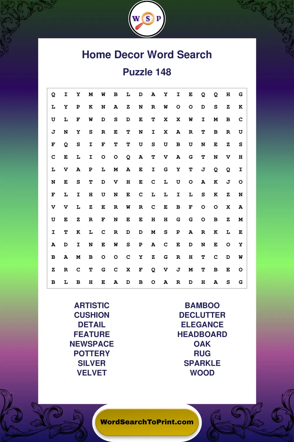 Home Decor Word Search Puzzle 148