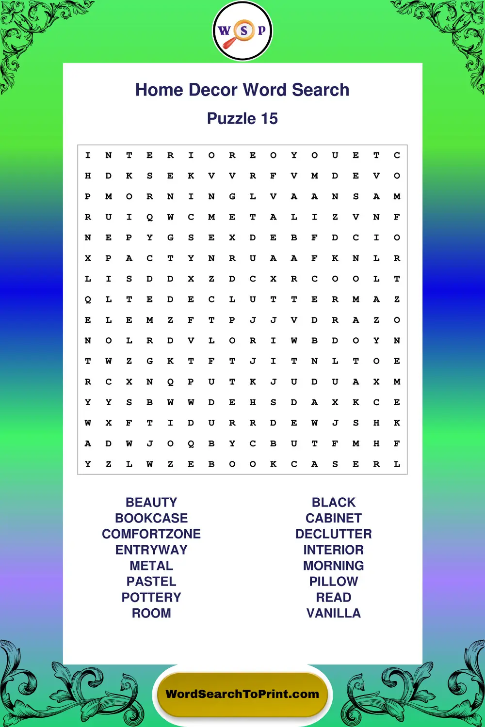 Home Decor Word Search Puzzle 15