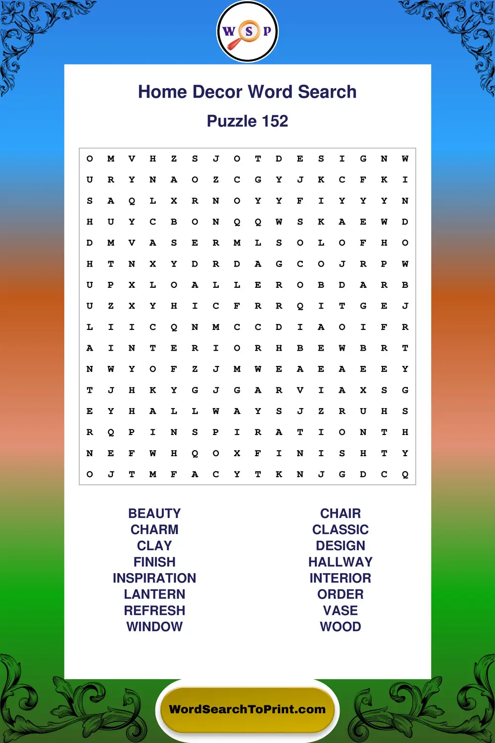 Home Decor Word Search Puzzle 152