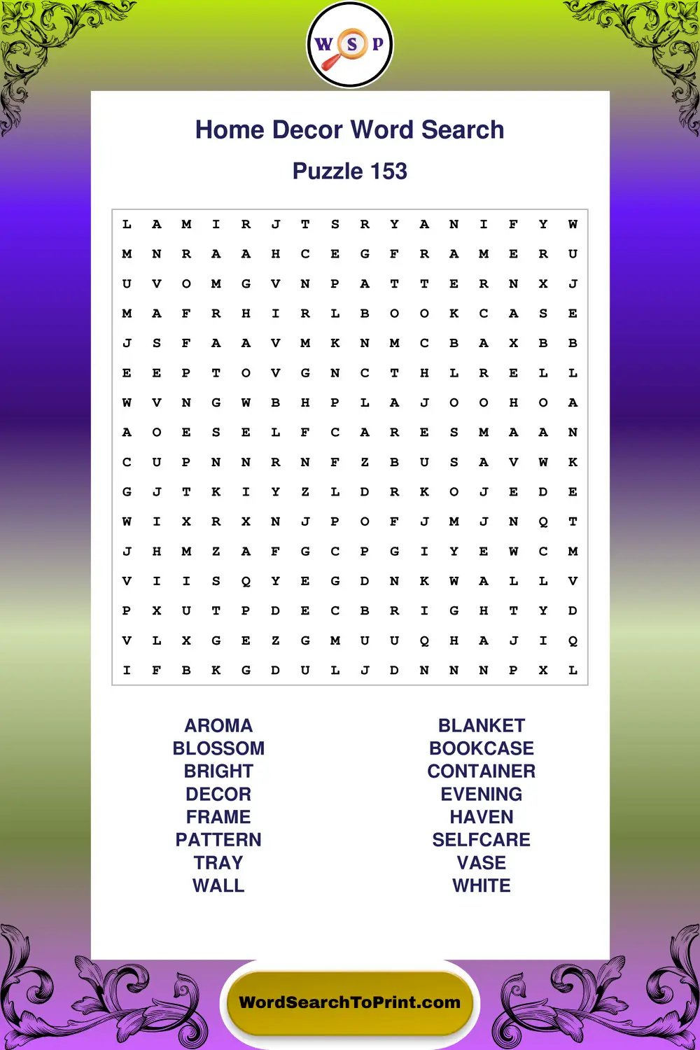 Home Decor Word Search Puzzle 153