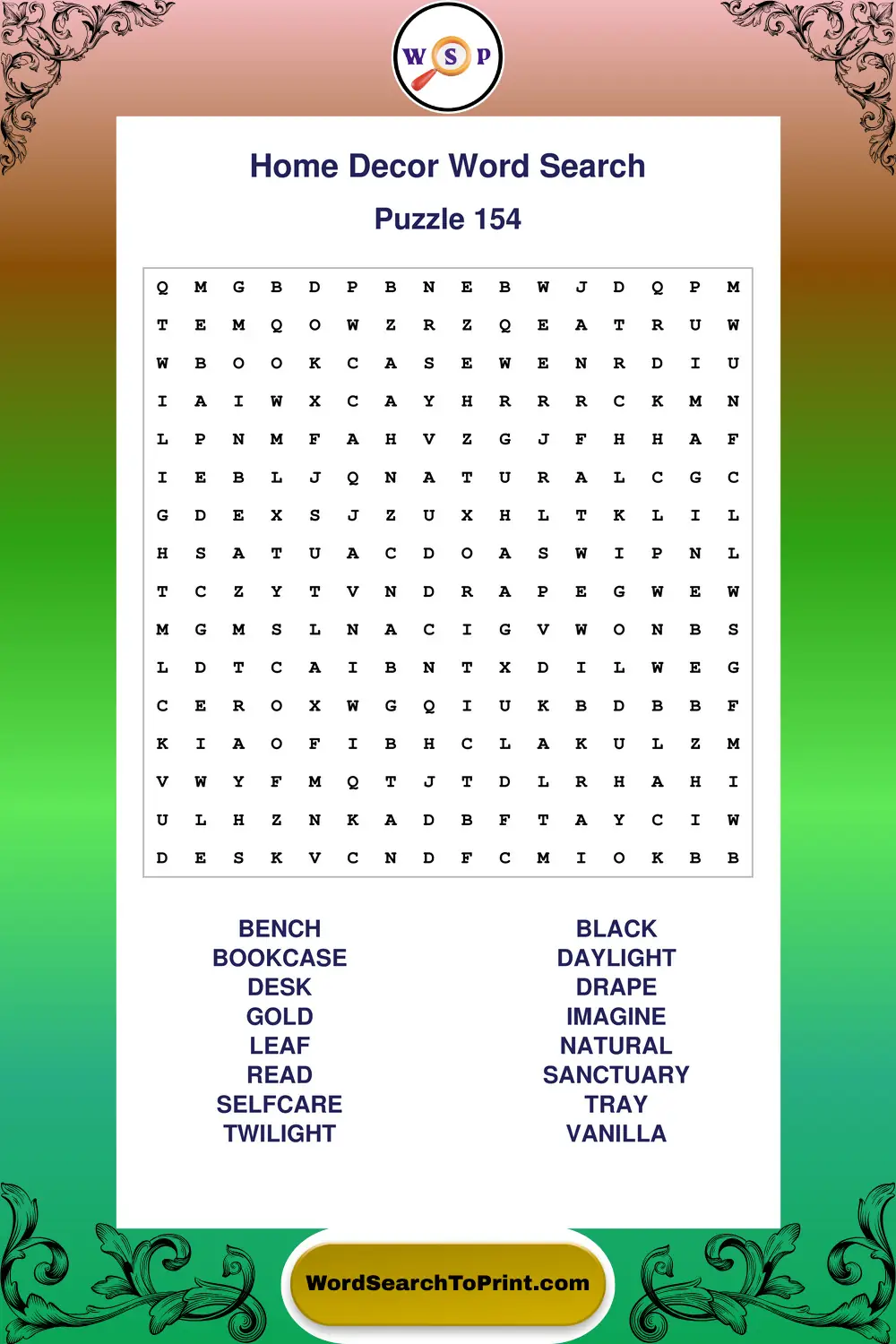 Home Decor Word Search Puzzle 154