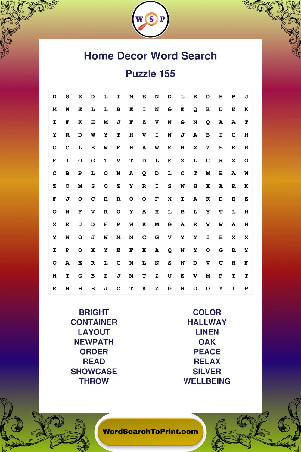 Home Decor Word Search Puzzle 155