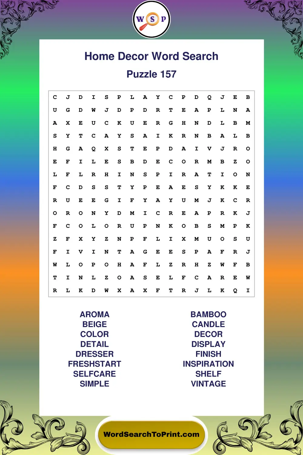 Home Decor Word Search Puzzle 157