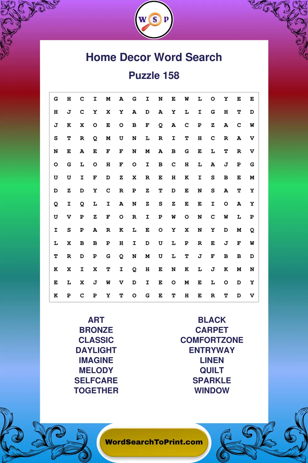 Home Decor Word Search Puzzle 158