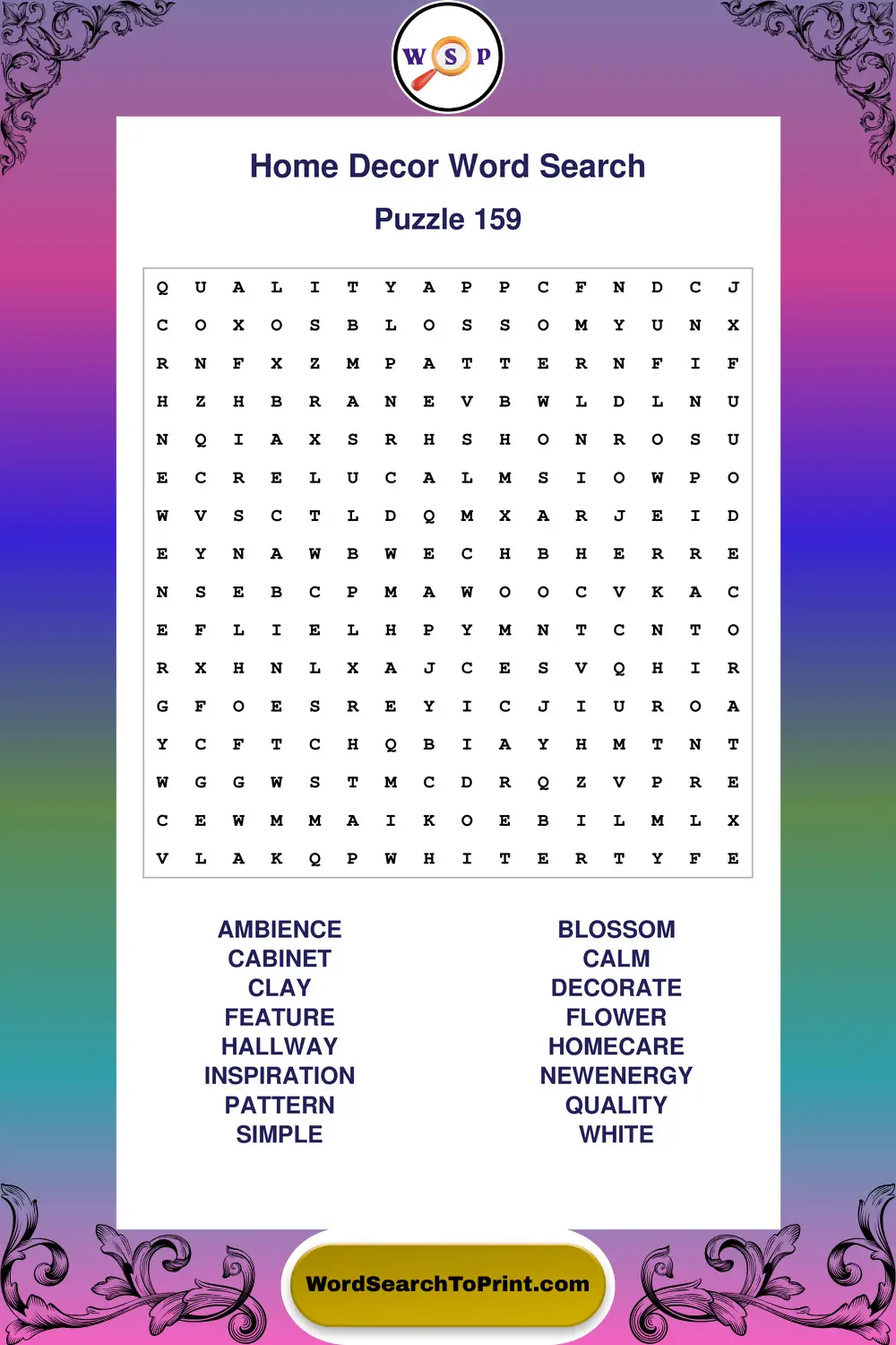 Home Decor Word Search Puzzle 159