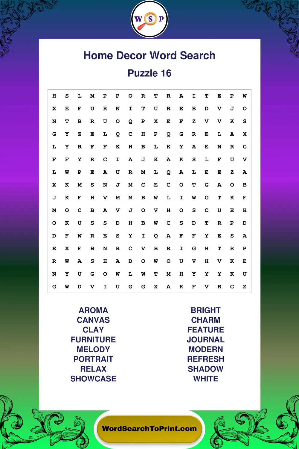 Home Decor Word Search Puzzle 16