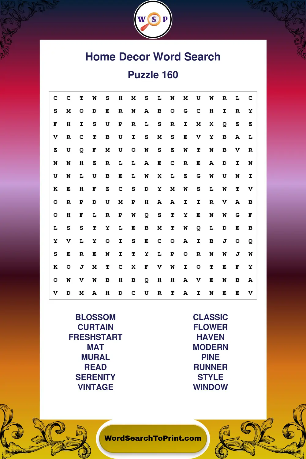 Home Decor Word Search Puzzle 160