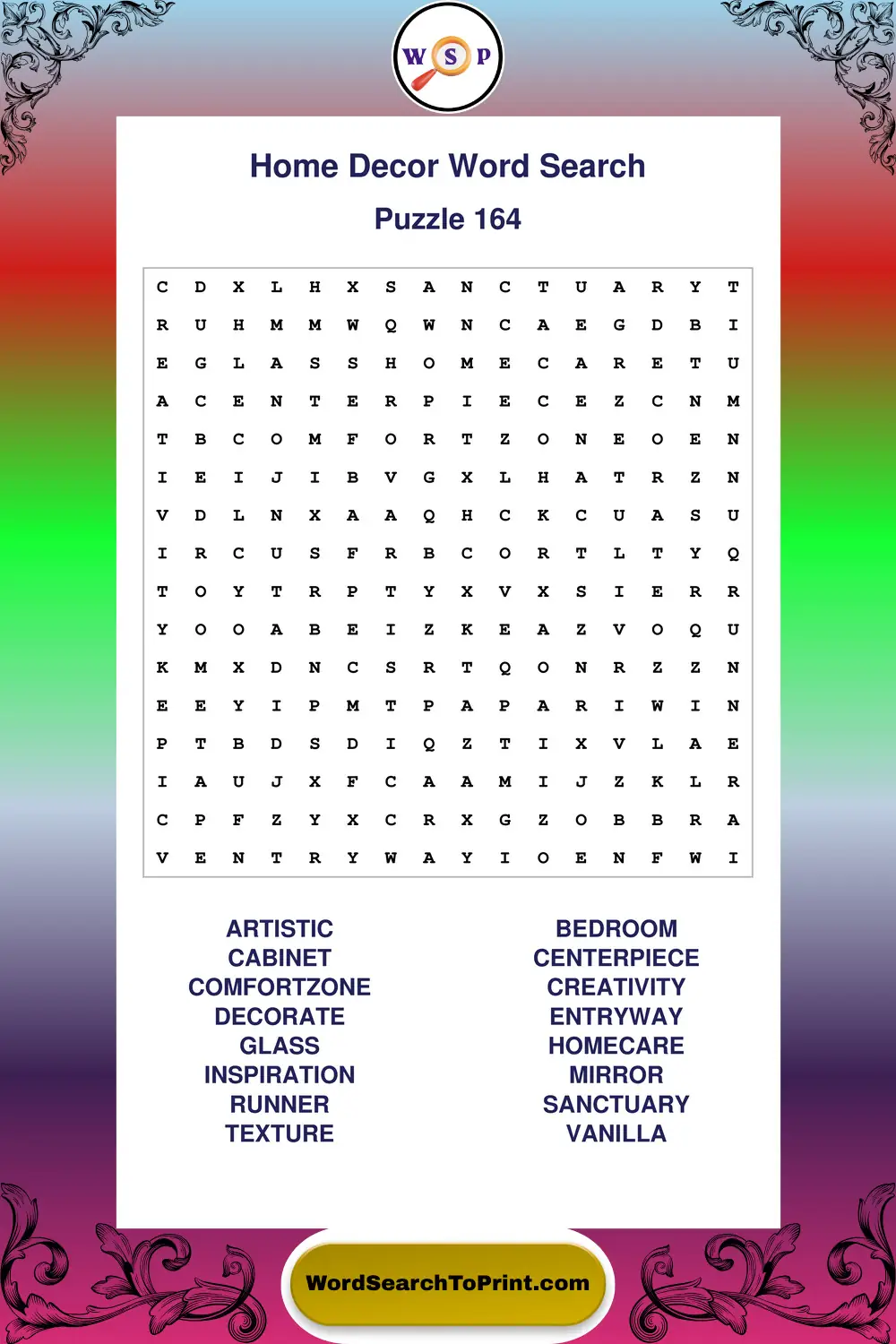 Home Decor Word Search Puzzle 164