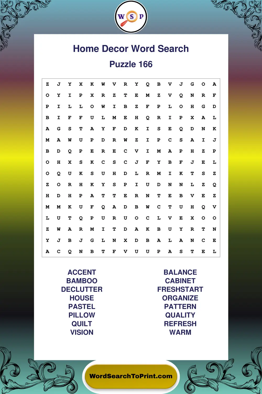 Home Decor Word Search Puzzle 166