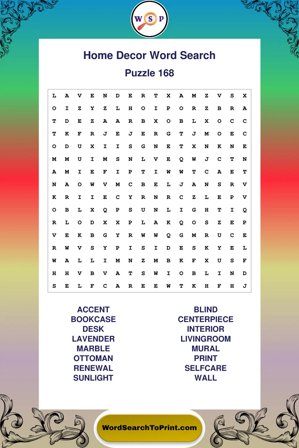 Home Decor Word Search Puzzle 168