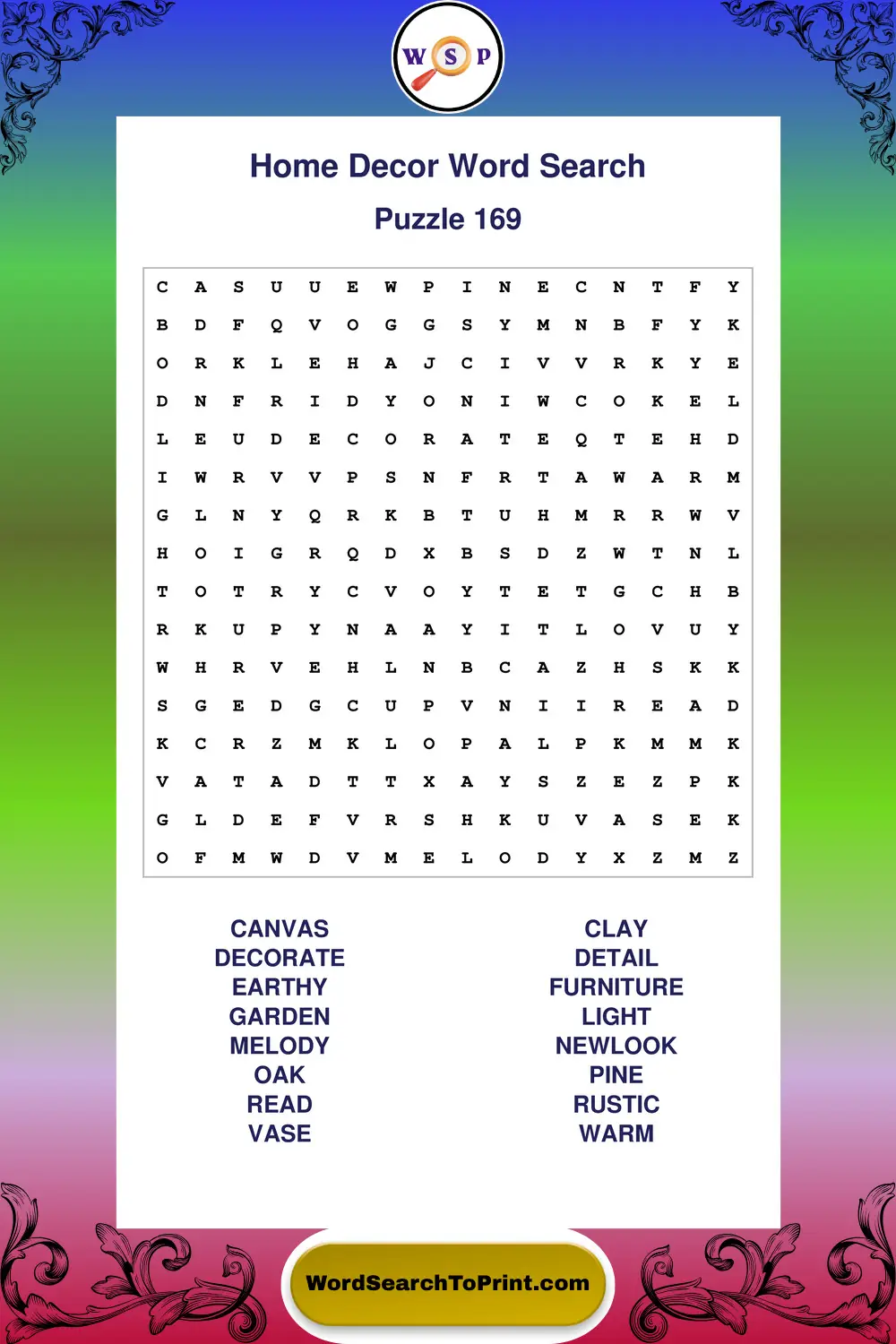 Home Decor Word Search Puzzle 169