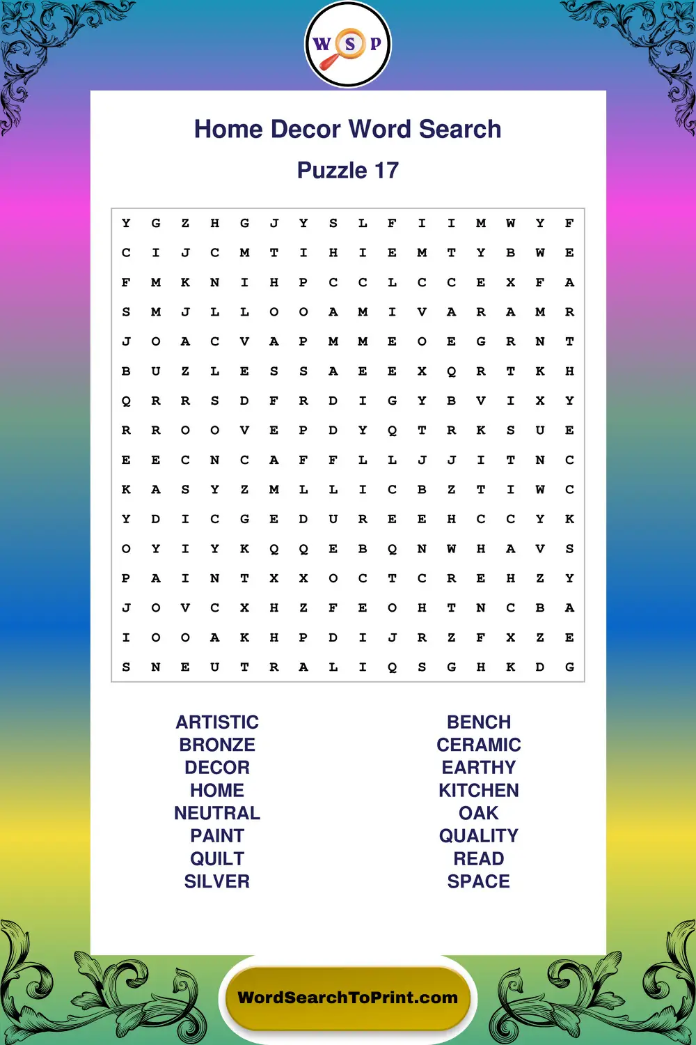 Home Decor Word Search Puzzle 17