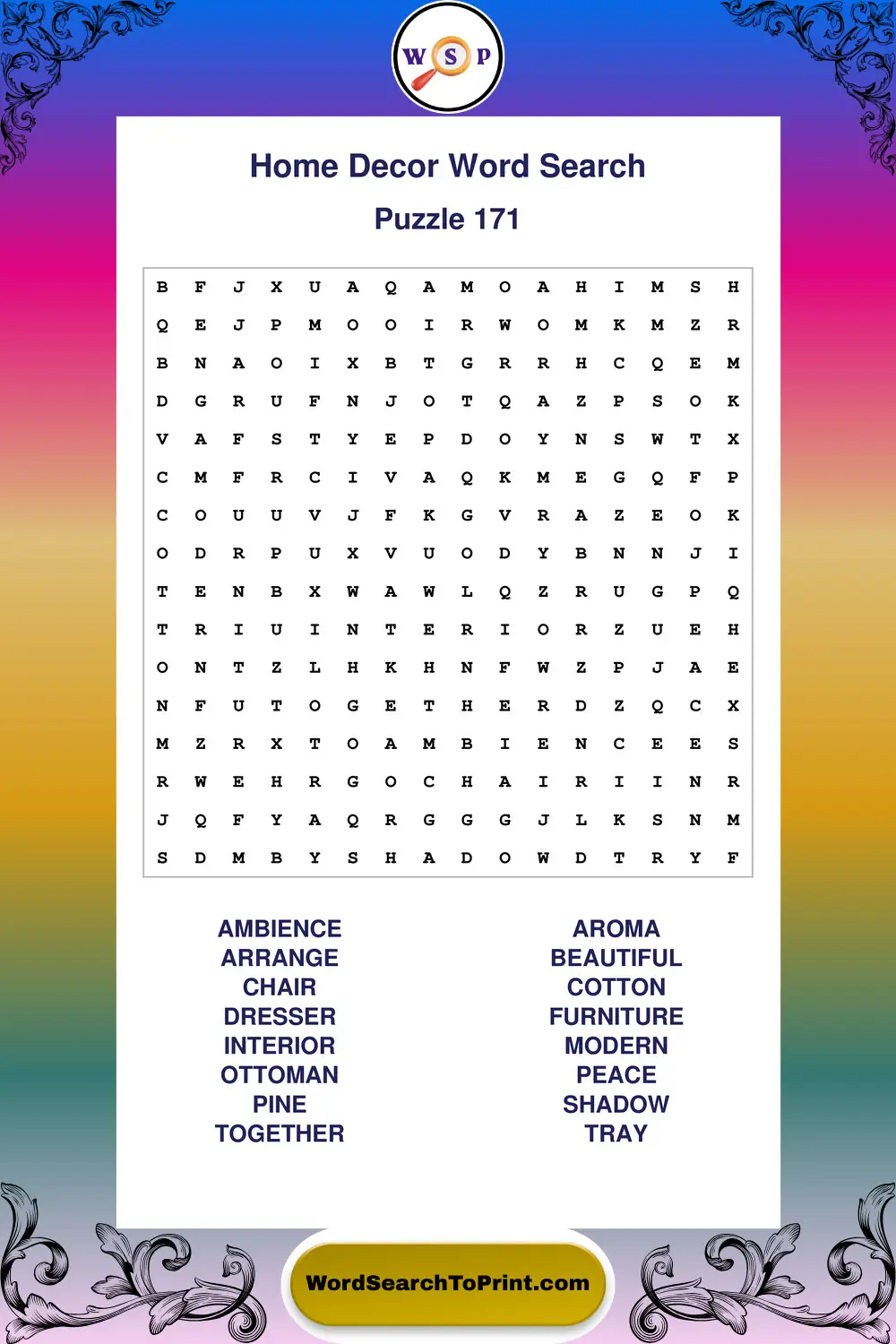 Home Decor Word Search Puzzle 171