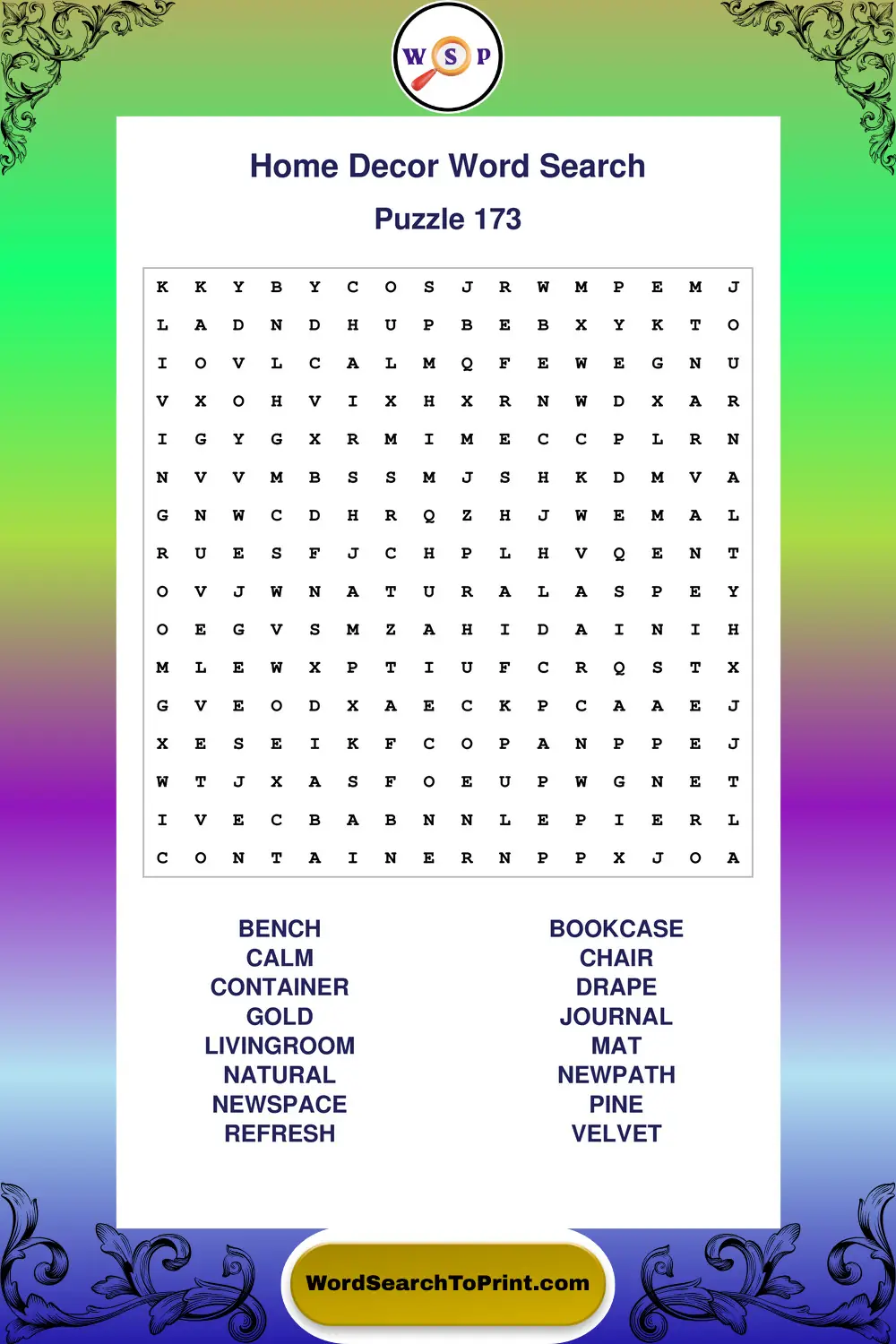 Home Decor Word Search Puzzle 173