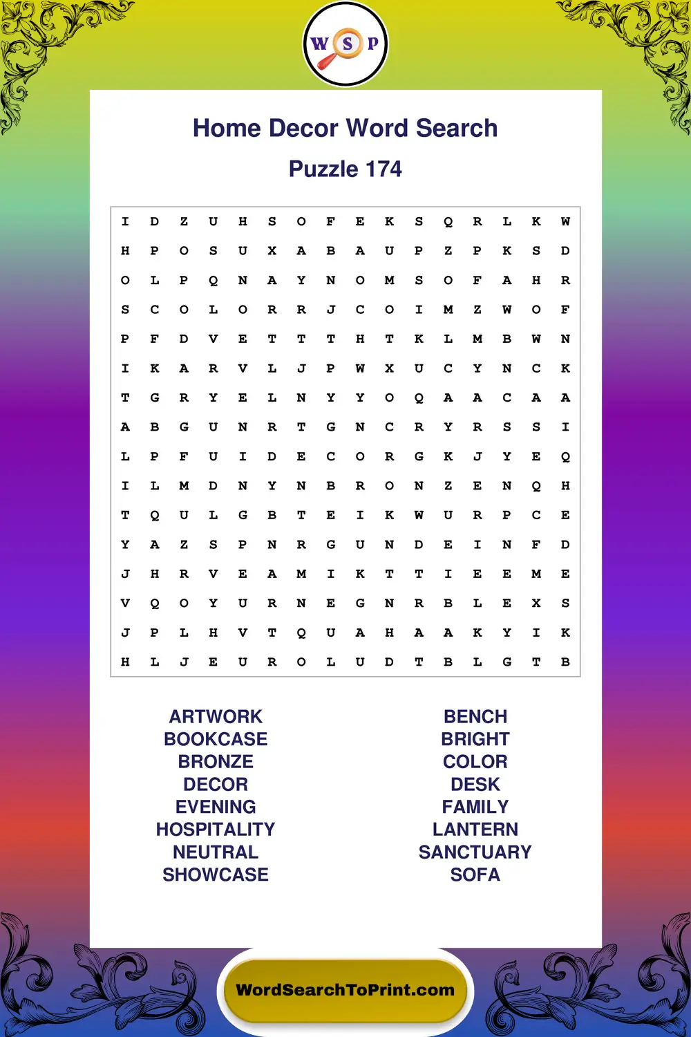 Home Decor Word Search Puzzle 174