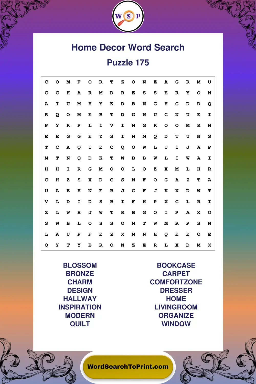 Home Decor Word Search Puzzle 175