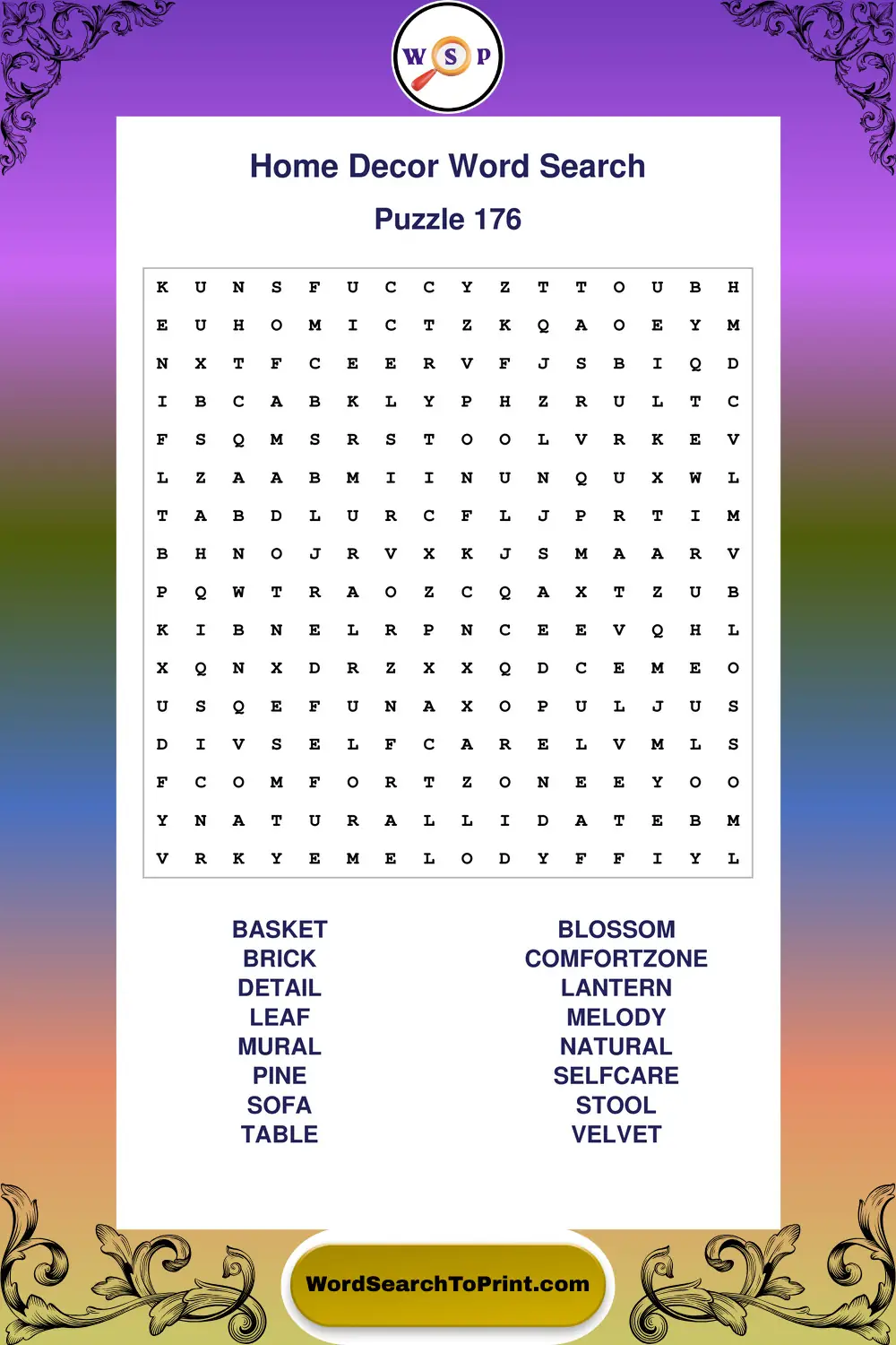 Home Decor Word Search Puzzle 176