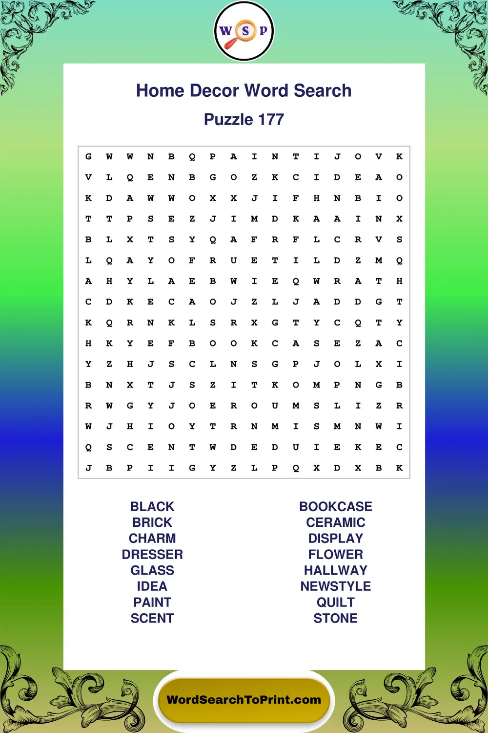 Home Decor Word Search Puzzle 177