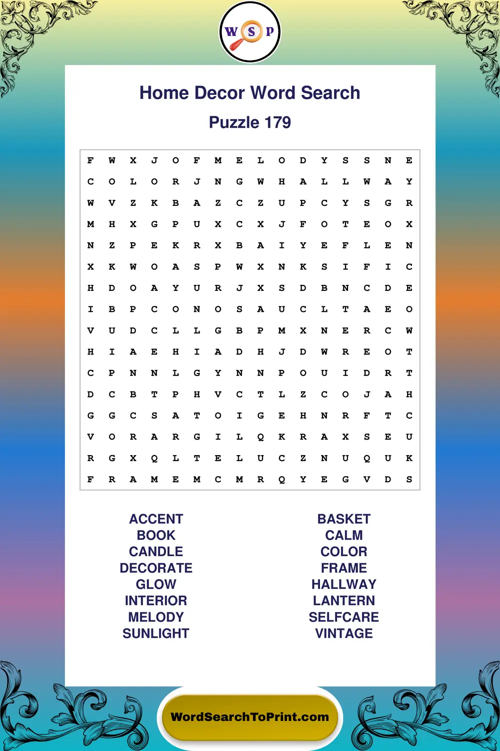 Home Decor Word Search Puzzle 179
