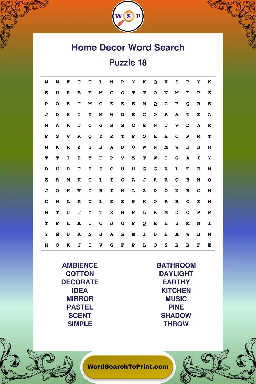 Home Decor Word Search Puzzle 18