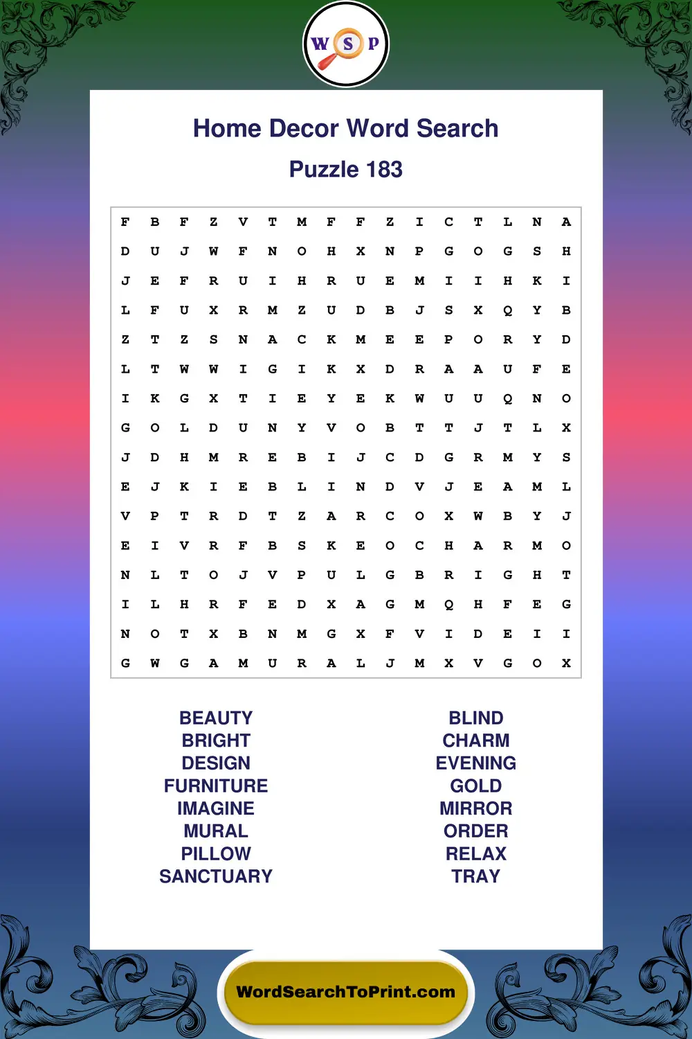 Home Decor Word Search Puzzle 183