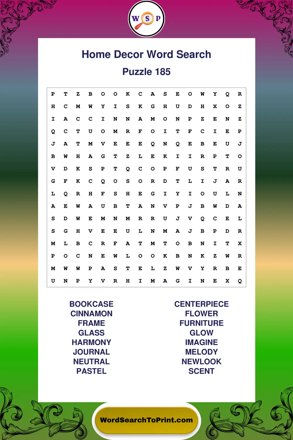 Home Decor Word Search Puzzle 185