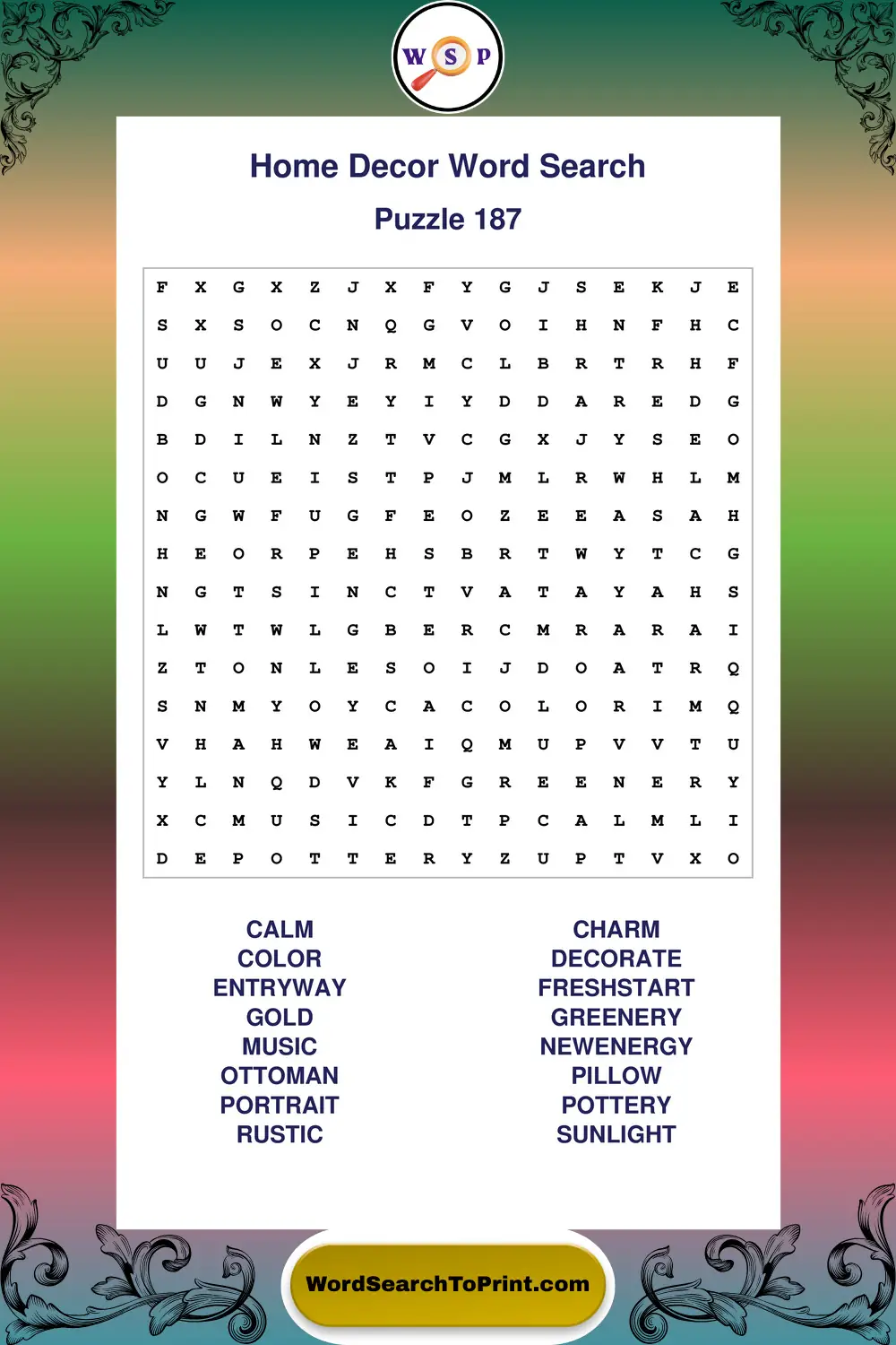 Home Decor Word Search Puzzle 187