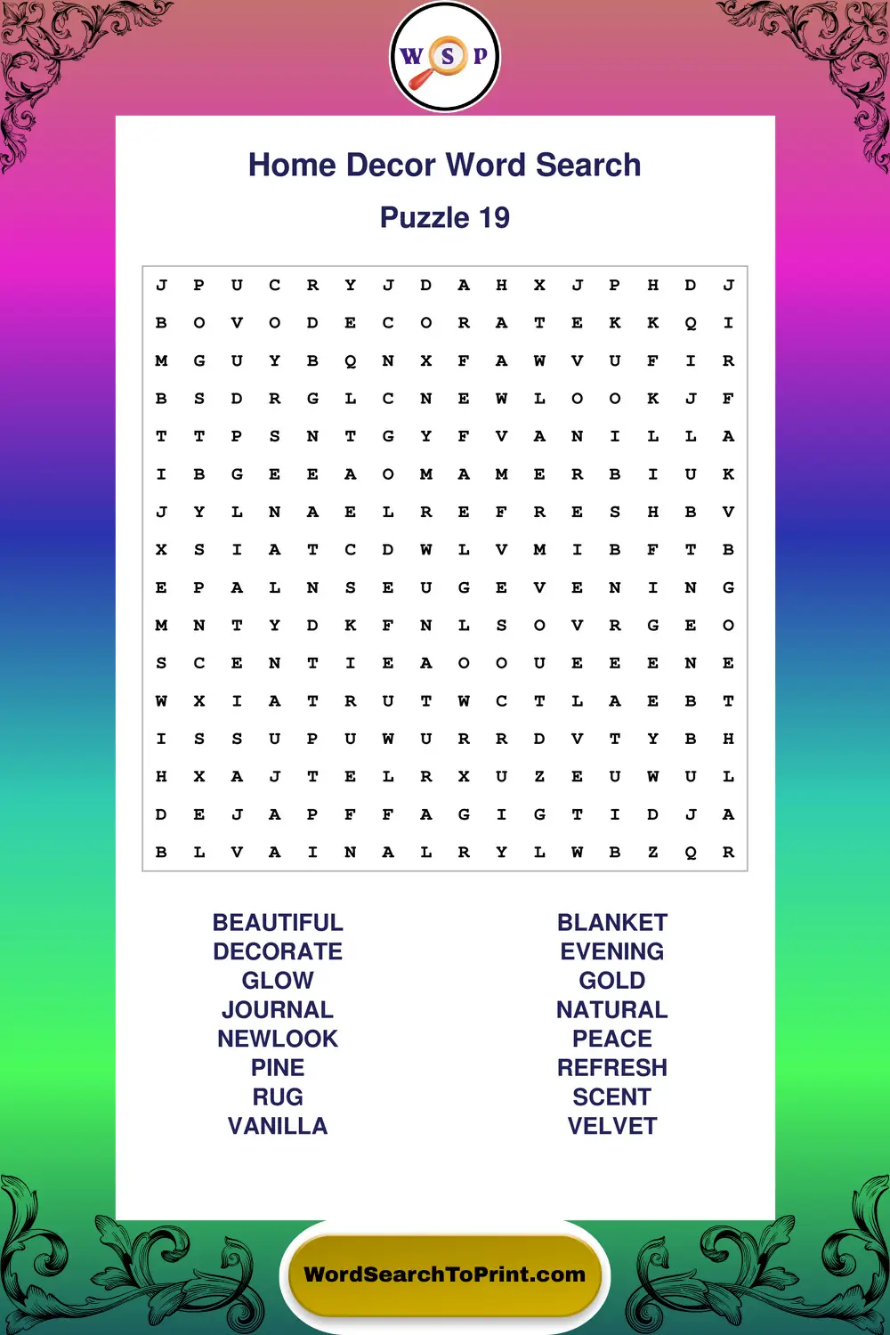 Home Decor Word Search Puzzle 19