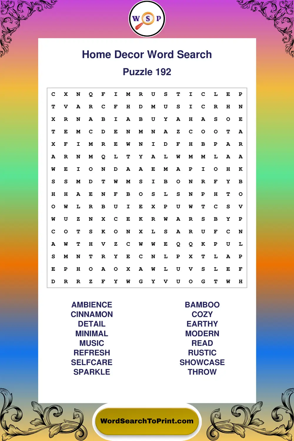 Home Decor Word Search Puzzle 192