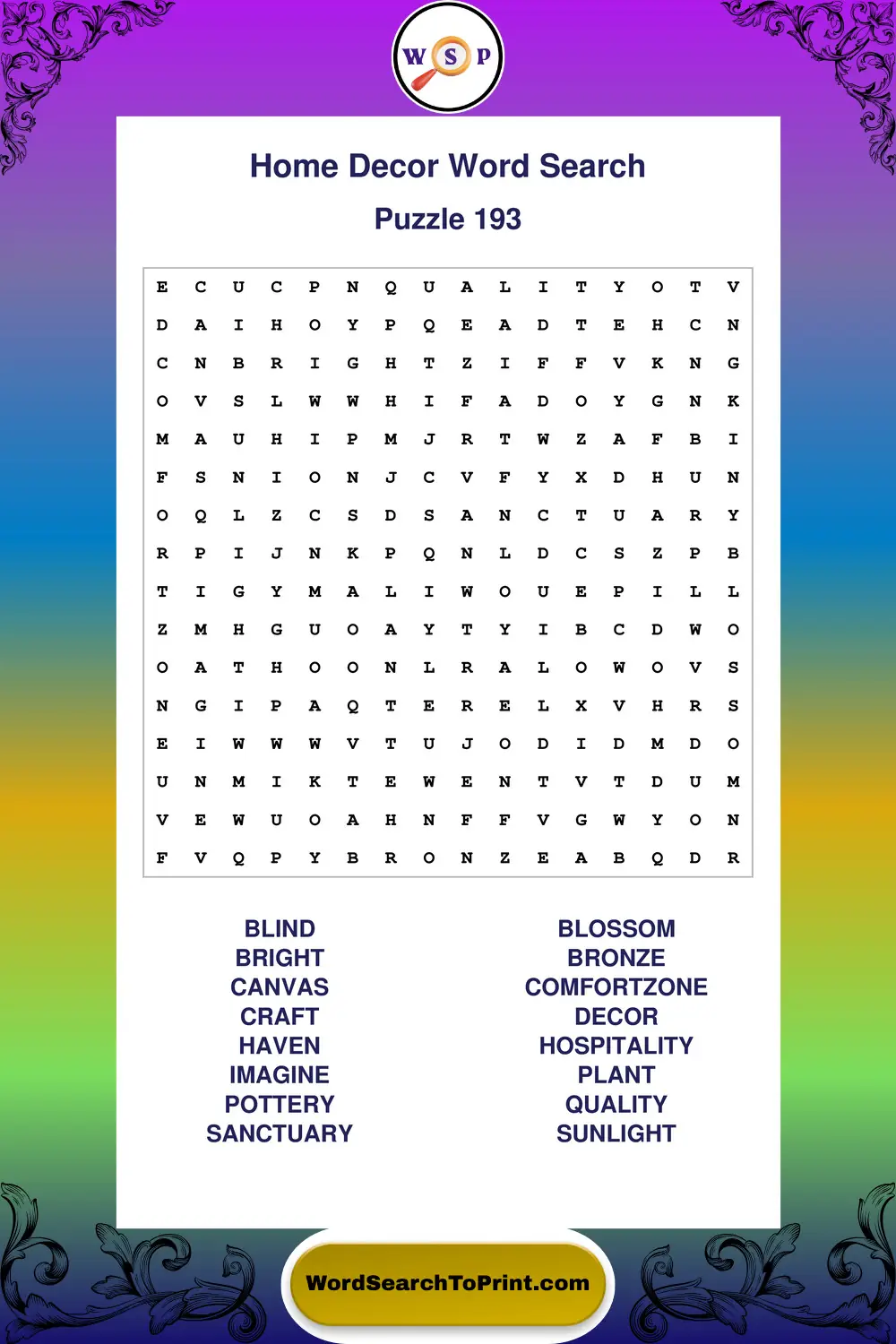 Home Decor Word Search Puzzle 193