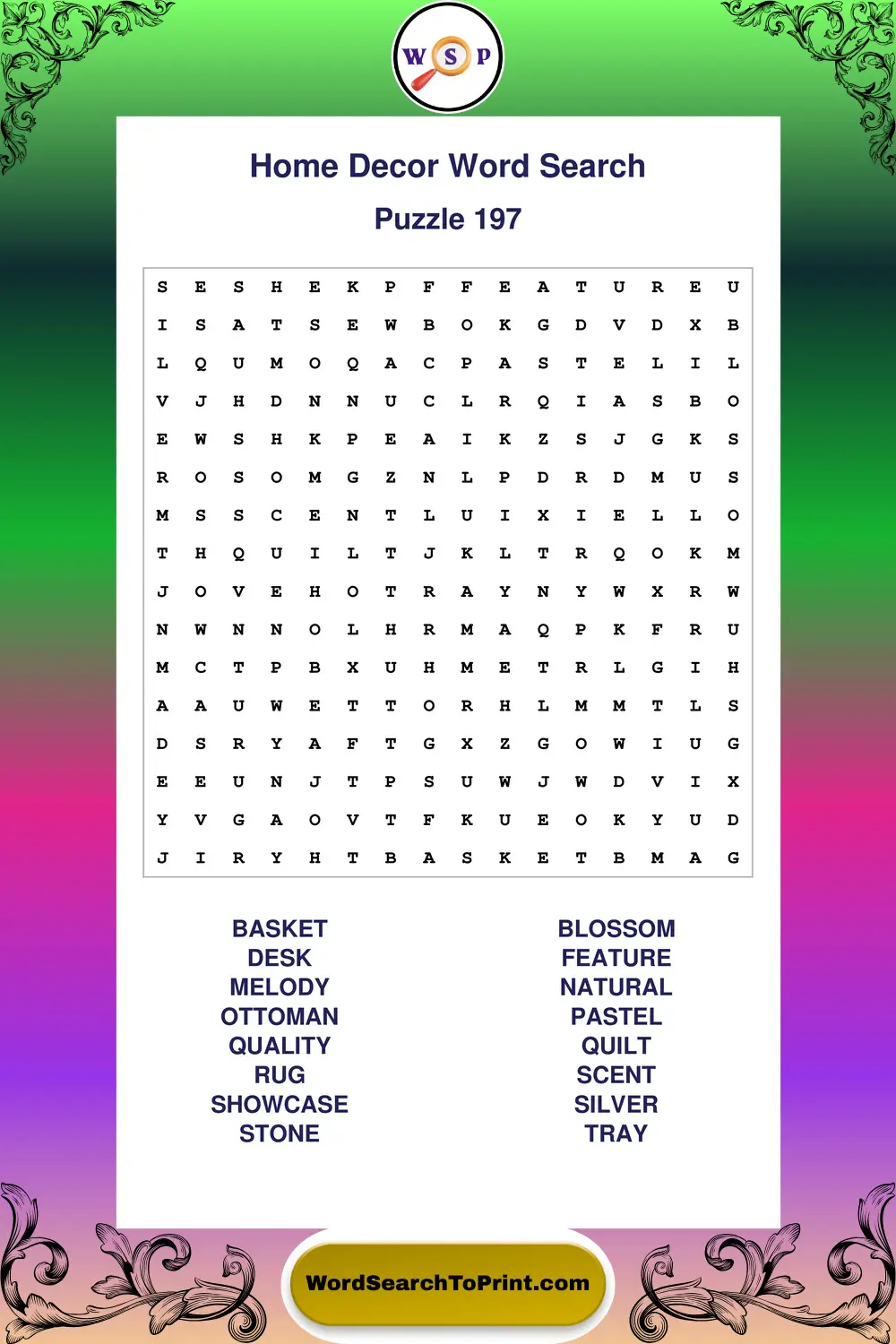 Home Decor Word Search Puzzle 197
