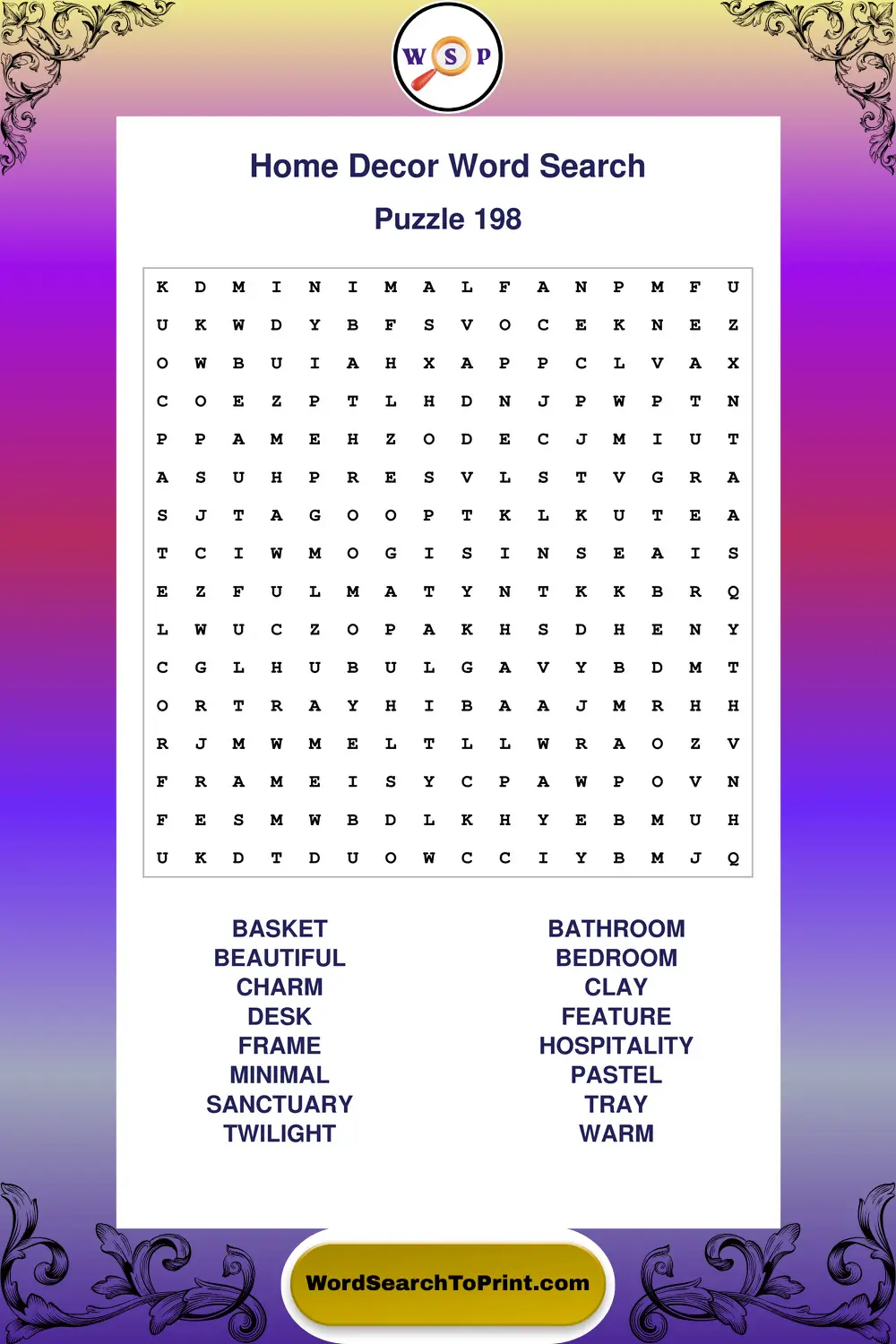 Home Decor Word Search Puzzle 198