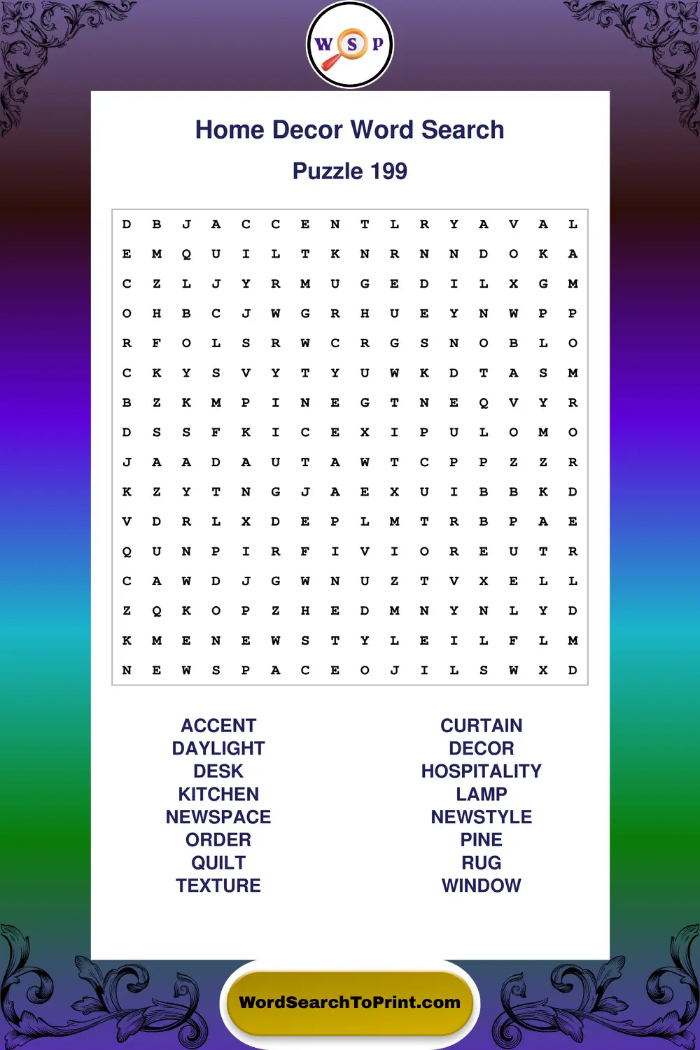 Home Decor Word Search Puzzle 199