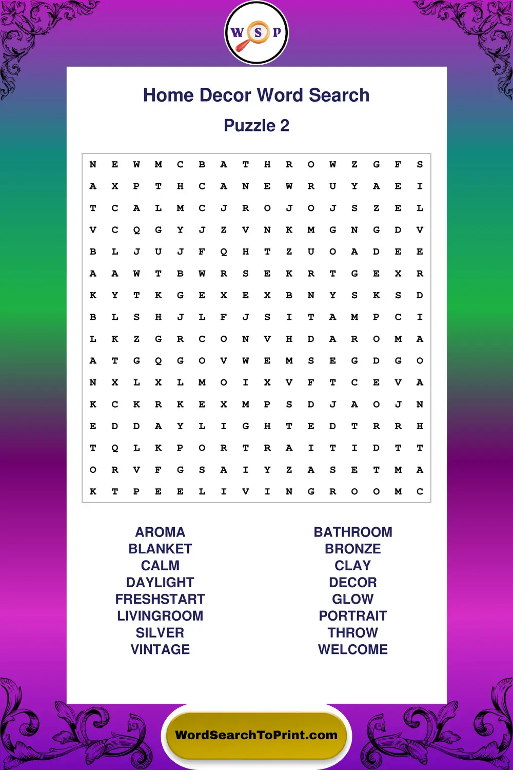 Home Decor Word Search Puzzle 2