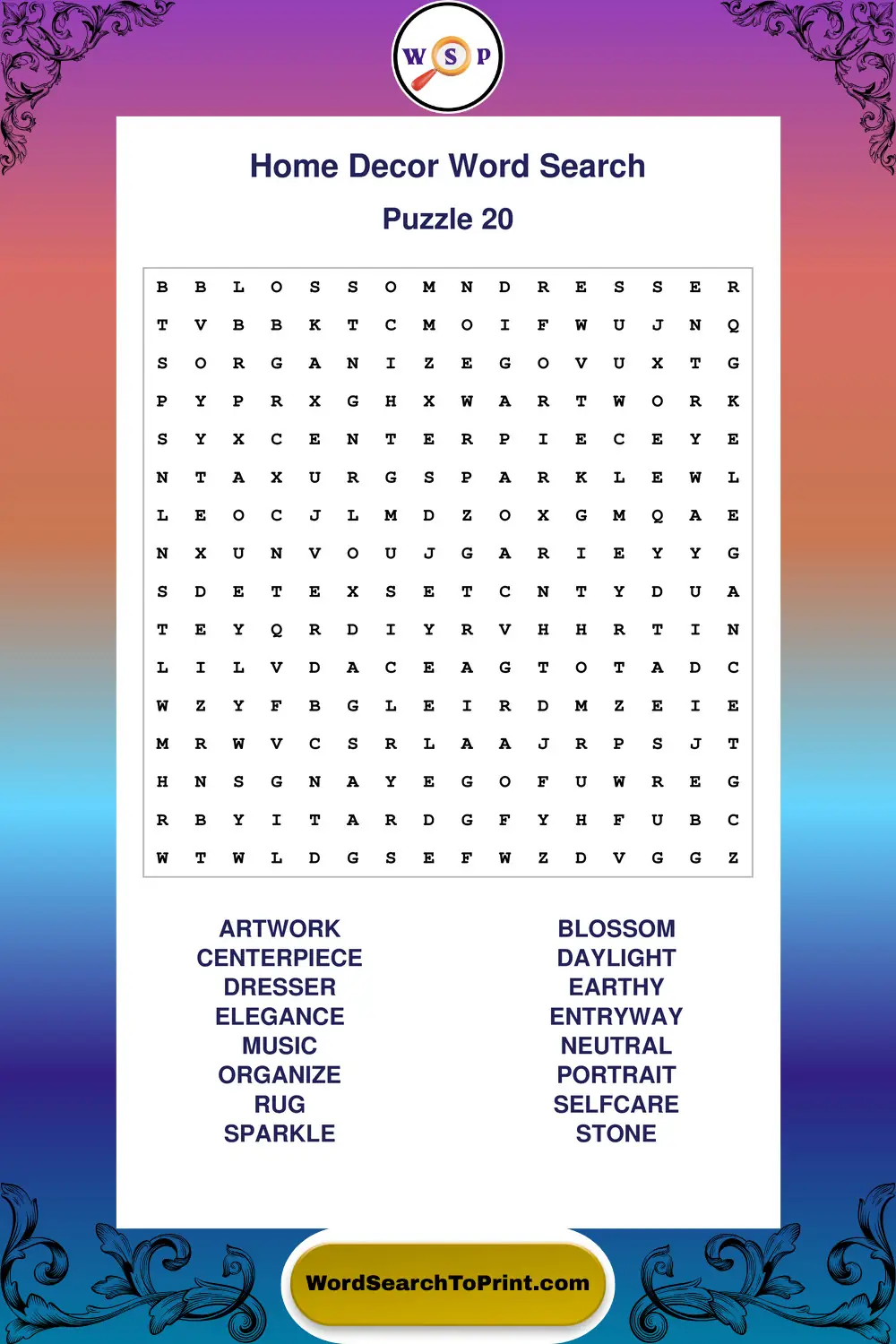 Home Decor Word Search Puzzle 20