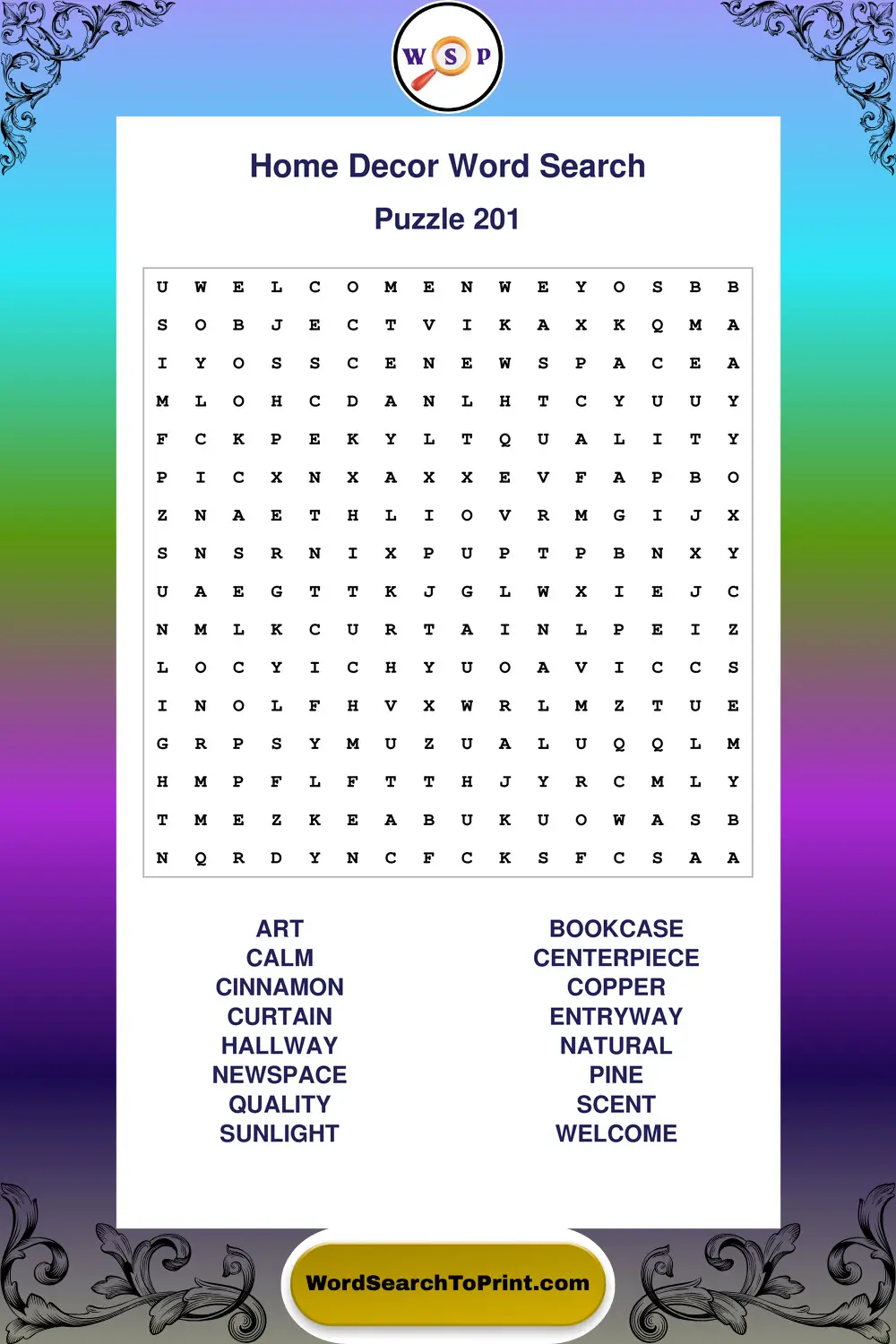Home Decor Word Search Puzzle 201