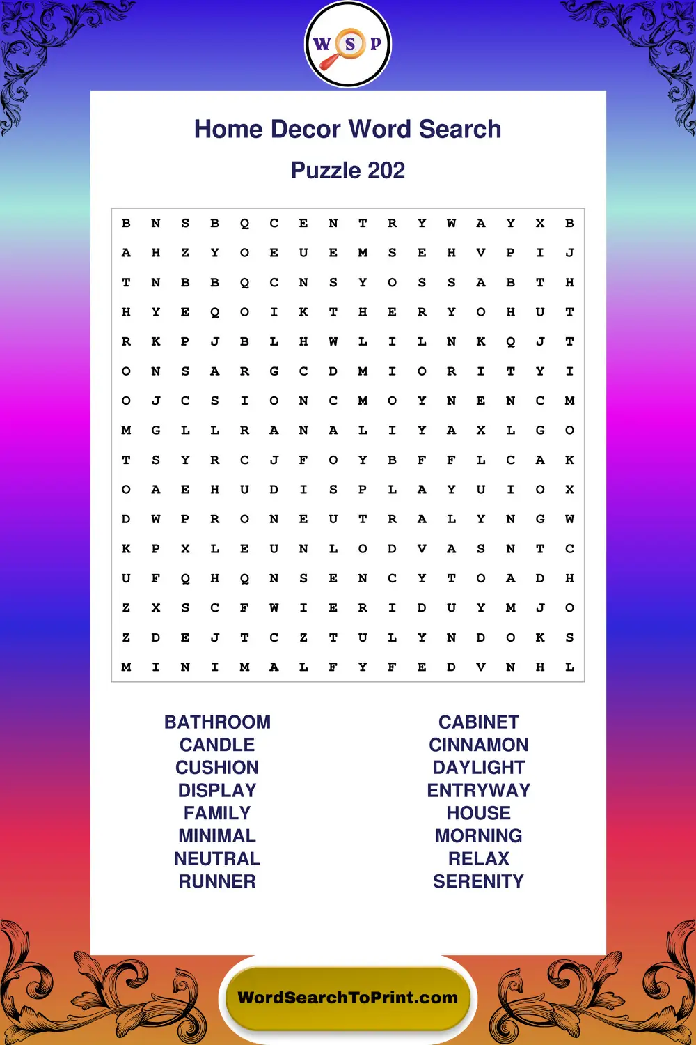 Home Decor Word Search Puzzle 202
