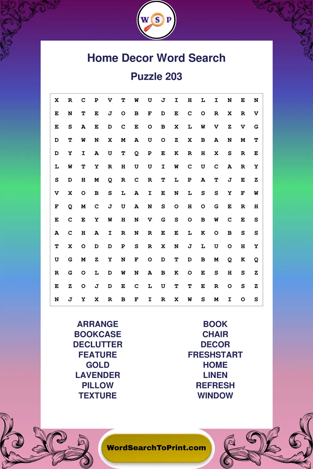 Home Decor Word Search Puzzle 203