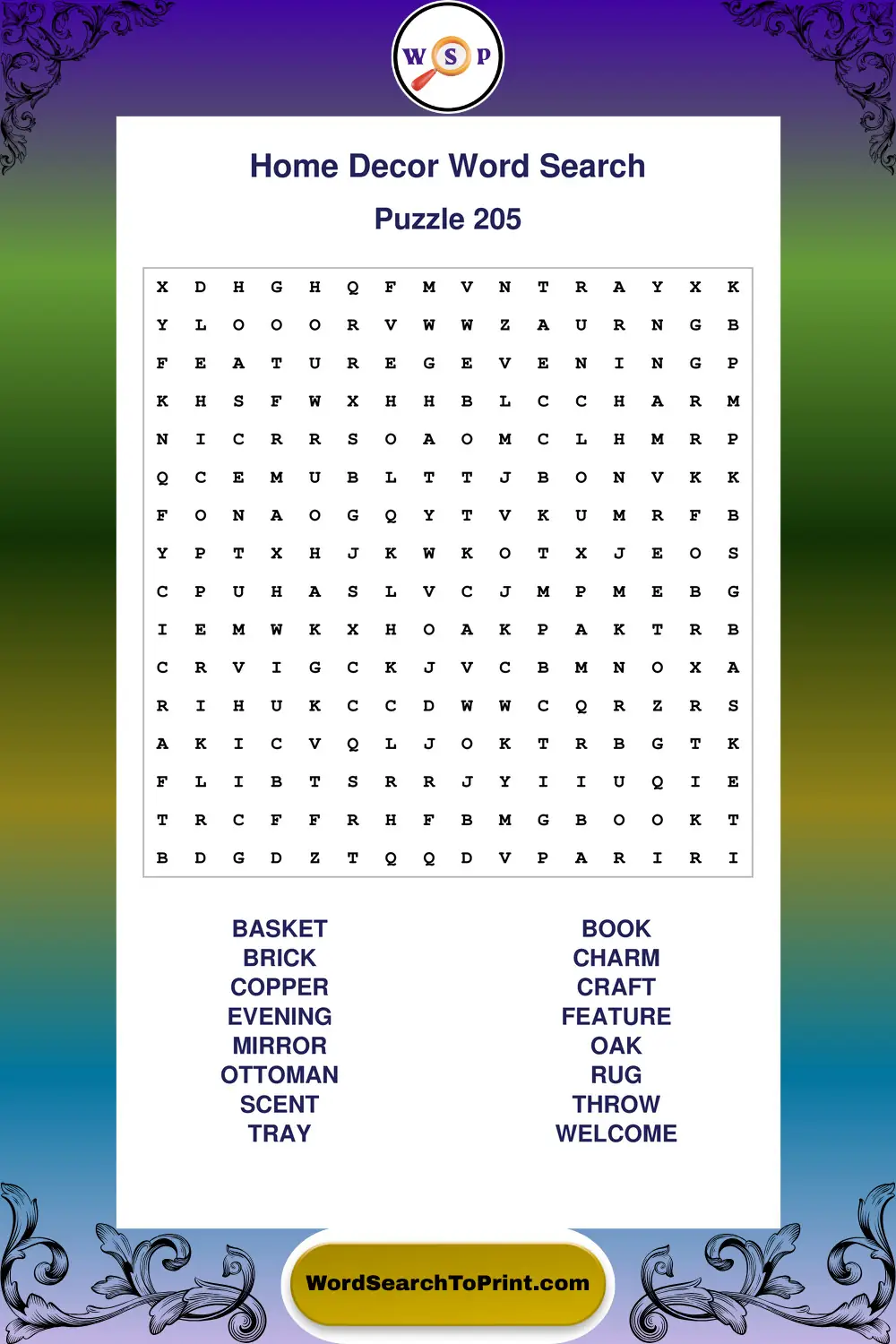 Home Decor Word Search Puzzle 205