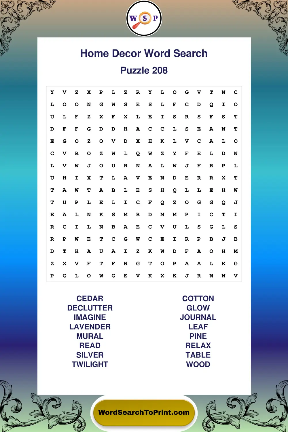 Home Decor Word Search Puzzle 208
