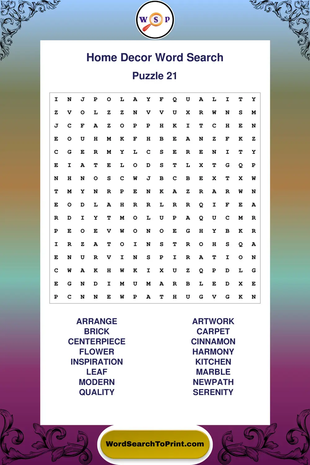 Home Decor Word Search Puzzle 21
