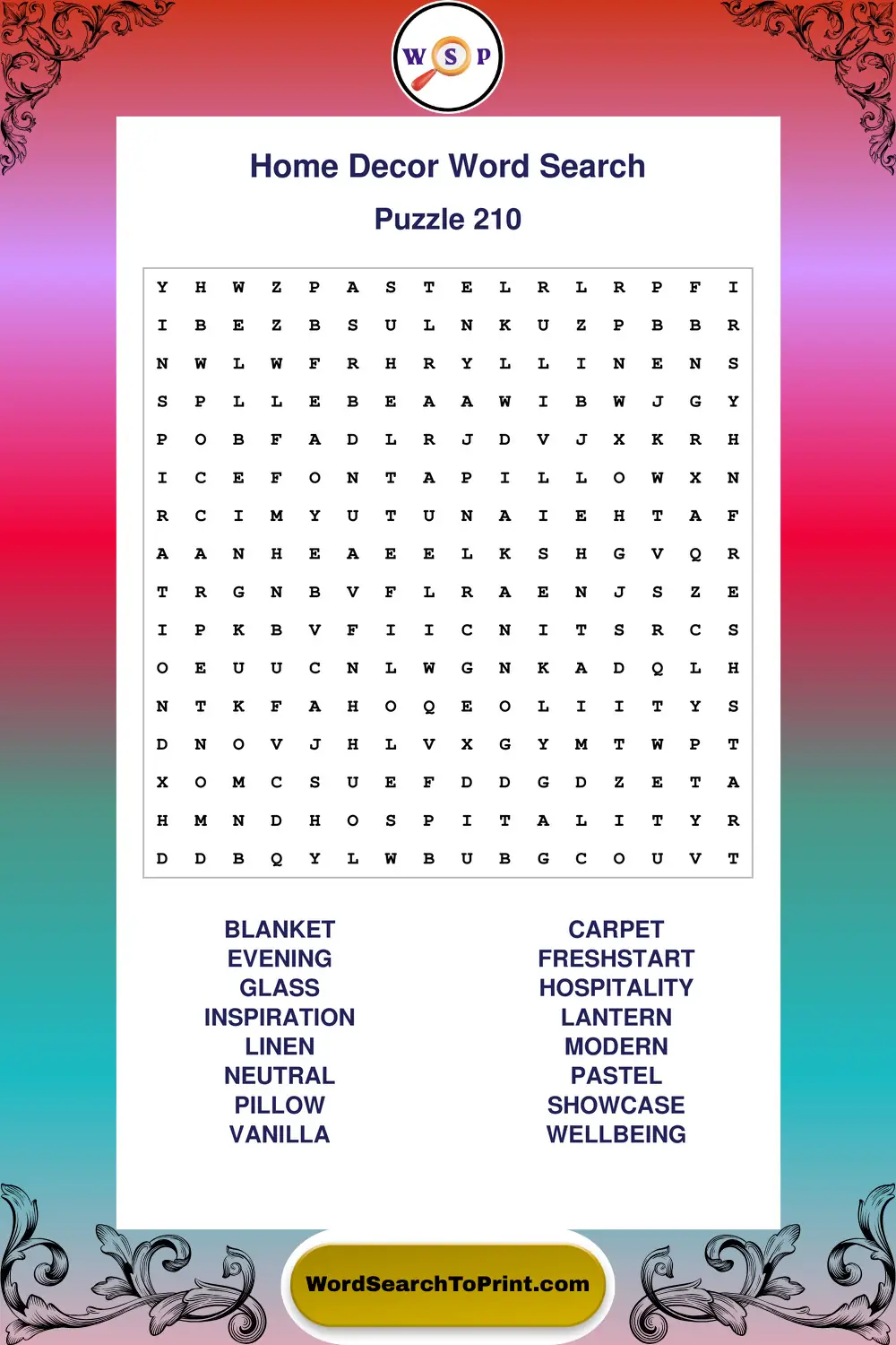Home Decor Word Search Puzzle 210