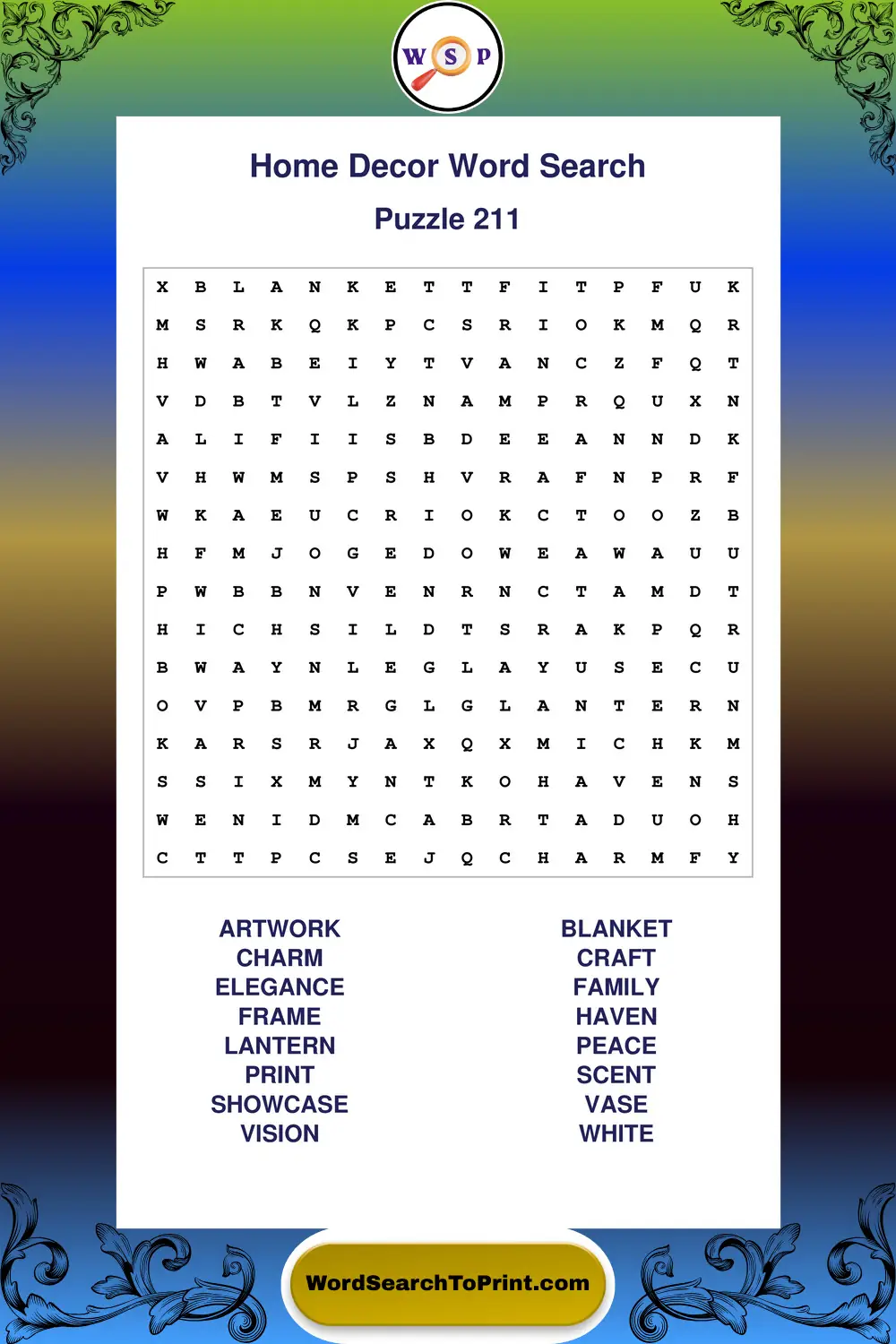 Home Decor Word Search Puzzle 211
