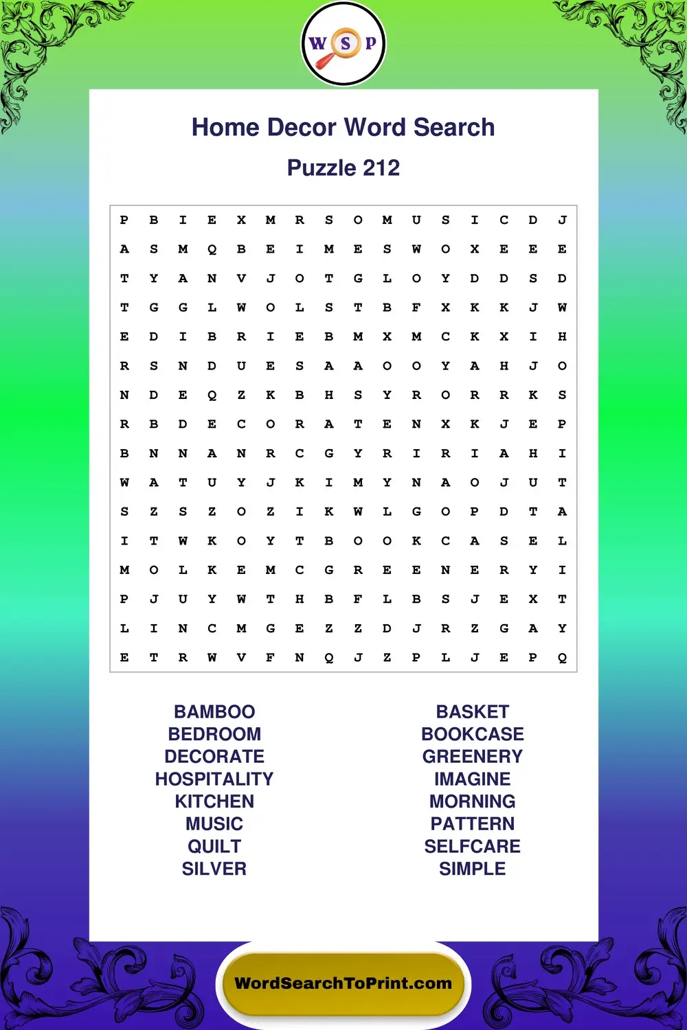 Home Decor Word Search Puzzle 212
