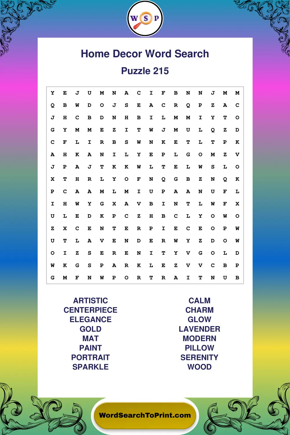 Home Decor Word Search Puzzle 215
