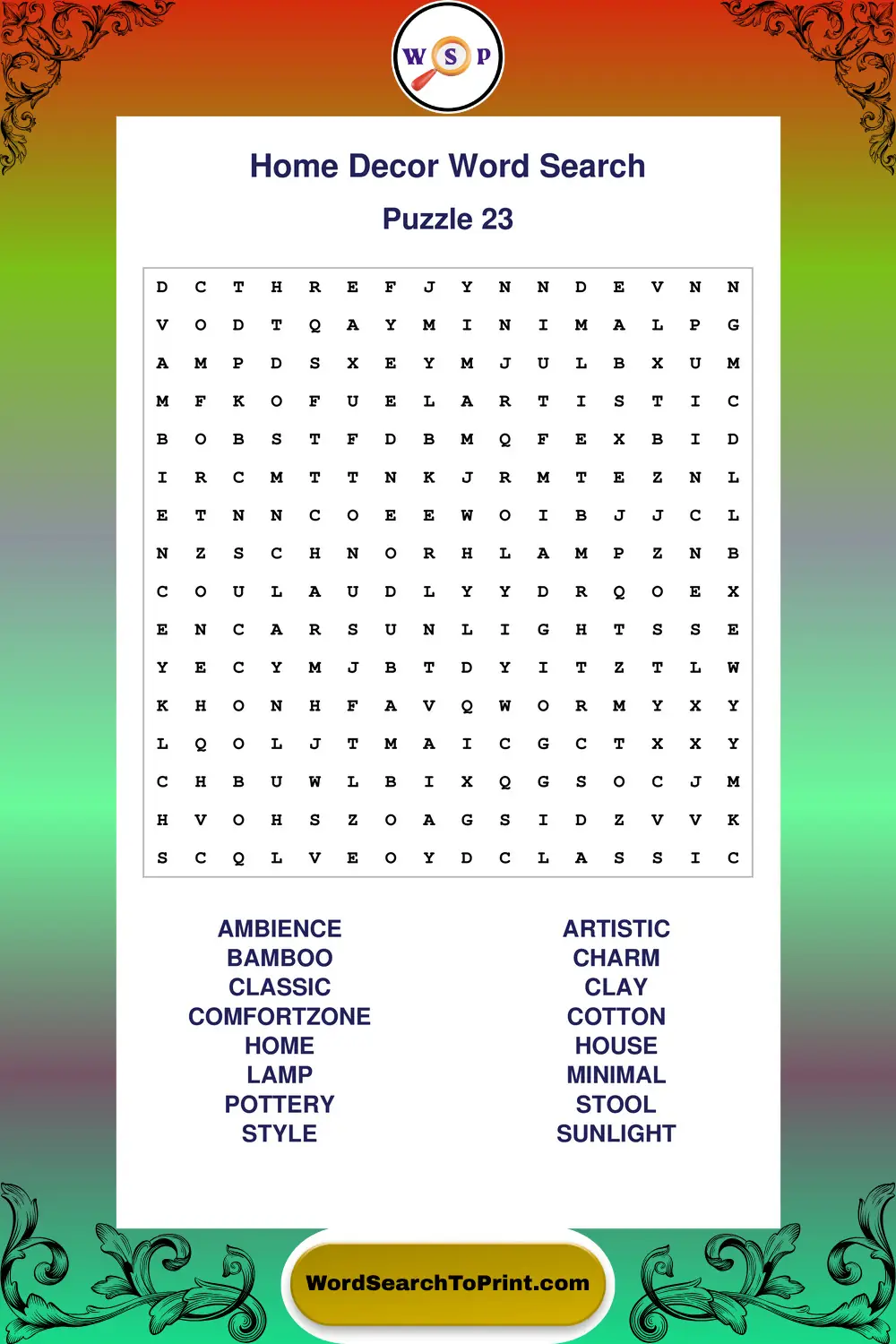 Home Decor Word Search Puzzle 23